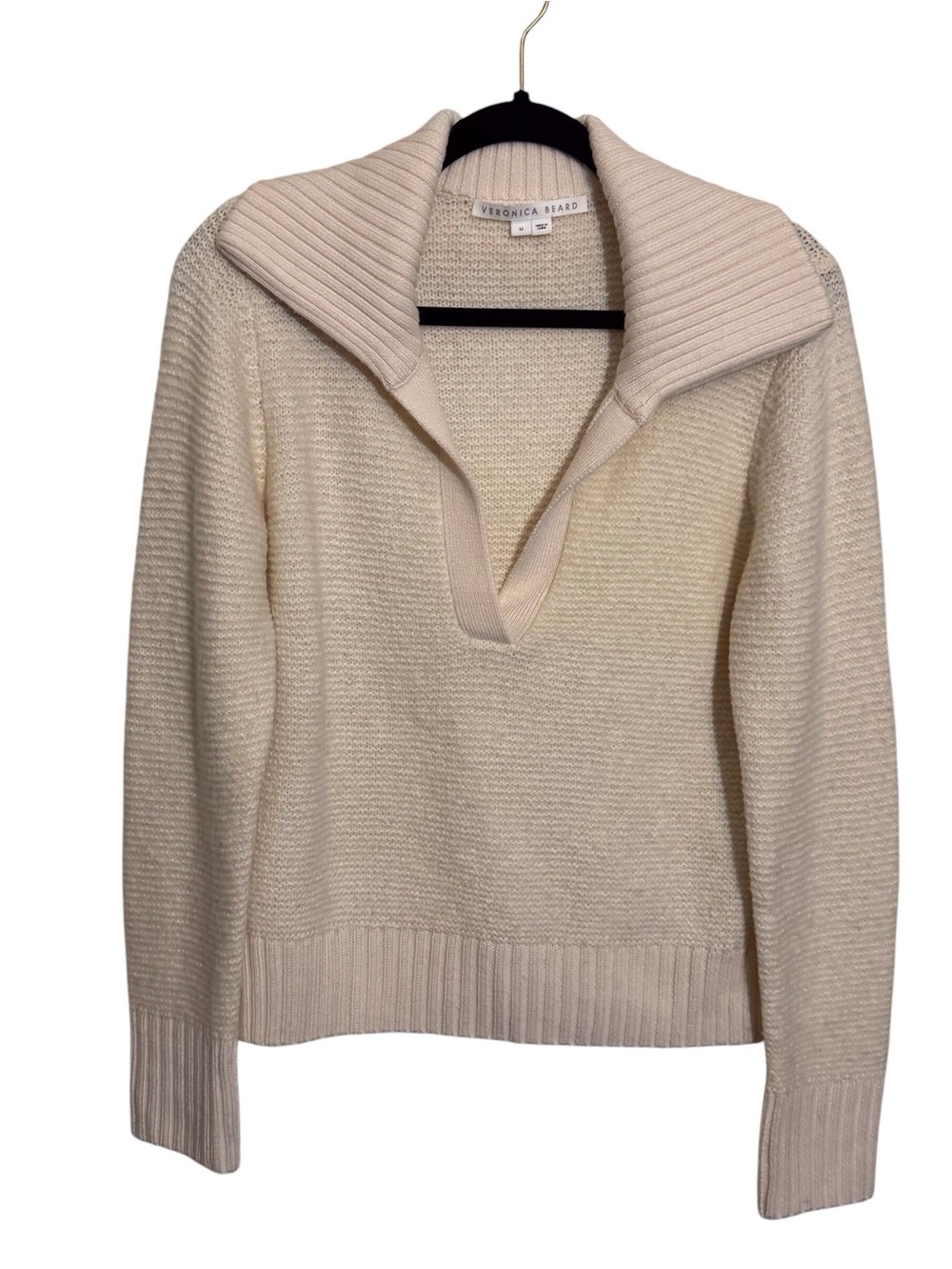 Veronica Beard Medium Cream Brogan Platter Collar Sweater Pullover Wool Blend